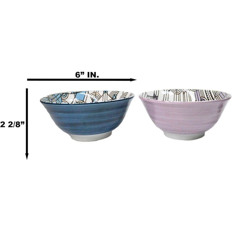 Paquet de 2 bols en porcelaine bleu et mauve 18 oz fabriqué au Japon avec douches d'avril