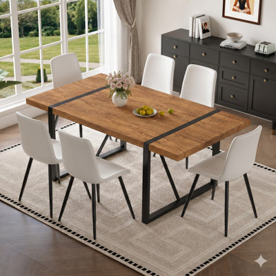 Ensemble de table de salle à manger de 71 po pour 6 personnes, ensemble de table de salle à manger moderne en bois et chaises en tissu de 6, ensemble de 6 tables et chaises, idéal pour la salle à manger de cuisine.