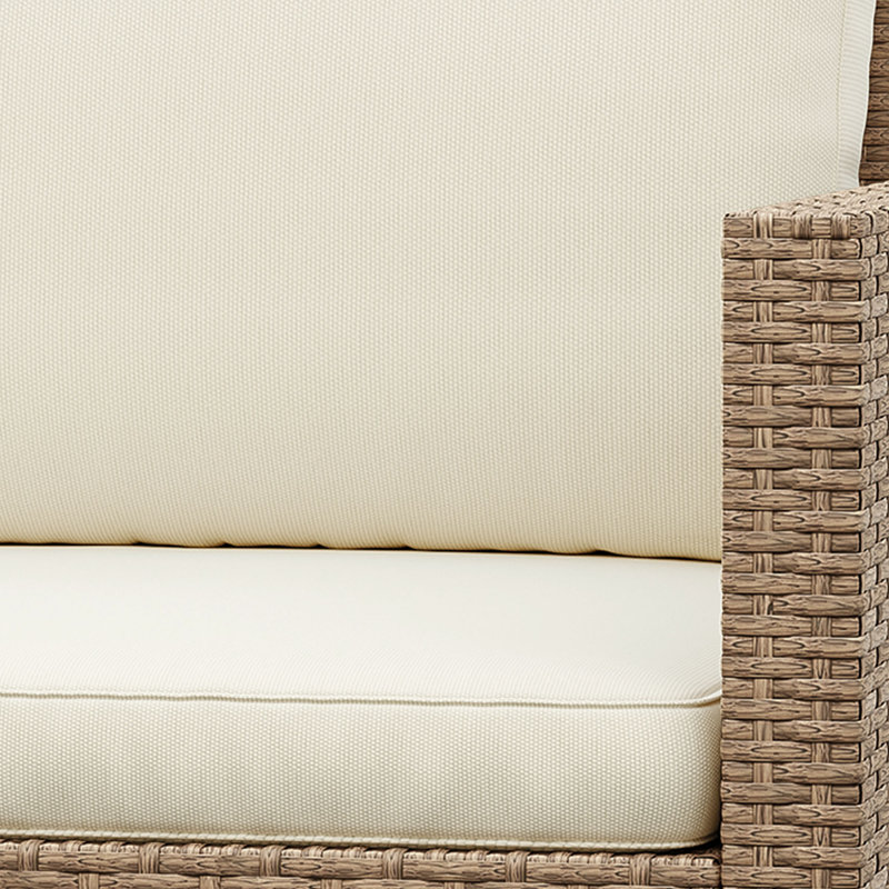 6 Pcs Navy Blue L-Shaped Patio Furniture Set All Weather Wicker Outdoor Sectional Sofa Conversation Set, Natural, Beige