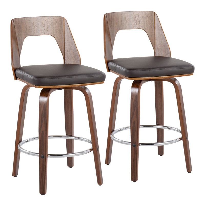 Tabouret de comptoir Mid-Century moderne en similicuir noyer et brun par - ensemble de 2