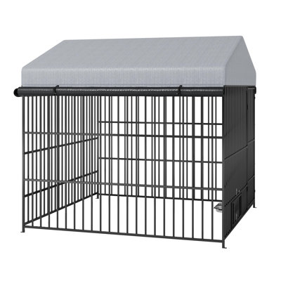 Large Dog Kennel Outdoor Pet Pens Dogs Run Enclosure Animal Hutch Metal Coop Fence With Roof Cover(6.6'L X 6.6'W X 6.4'H)