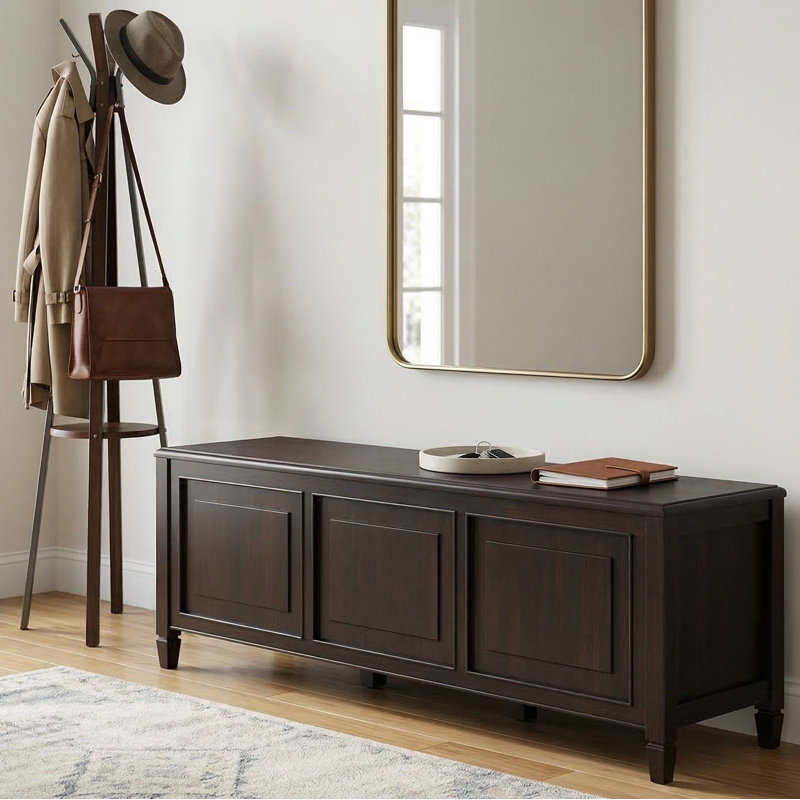 Banc de rangement en bois massif de 63 po avec couvercle relevable Connaught