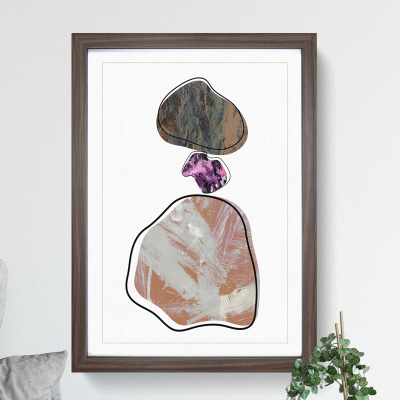 Trio of Rocks - Picture Frame Graphic Art, Walnut, 36cm H x 27cm W x 2cm D