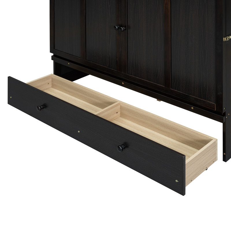 Lit escamotable avec port USB et grand tiroir, Double, Espresso