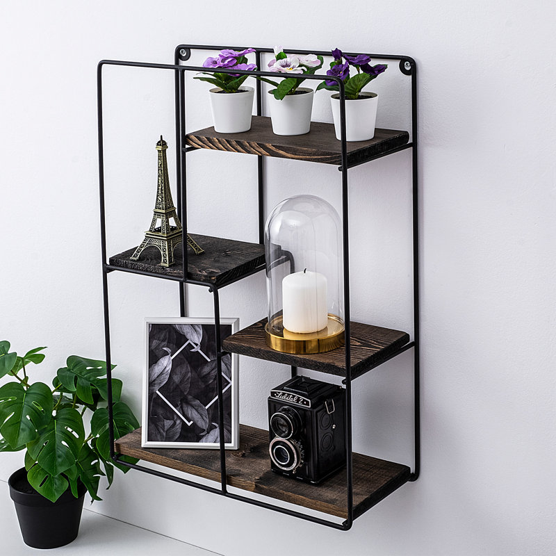 Modern Industrial Wall Shelf Set (3 Pieces), Black & Walnut, Total Size: 23.6 x 15.7 x 5.9 inches | 100% Spruce Wood & Metal Frame, Thickness: 0.6 & 0.2 inches | Stylish Storage Solution for Home & Office, Durable & Unique Design