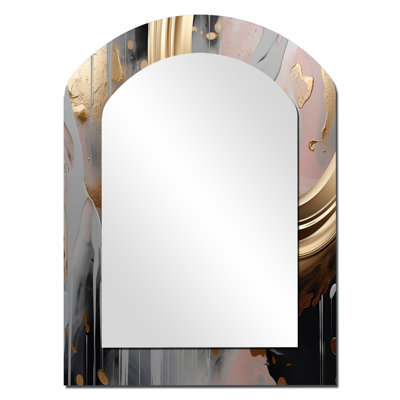 Abstract Golden and pink infinity rivers II - Liquid Ink Asymmetrical Decorative Wall Mirror, Modern Freeform Mirror, Printed Metal Art