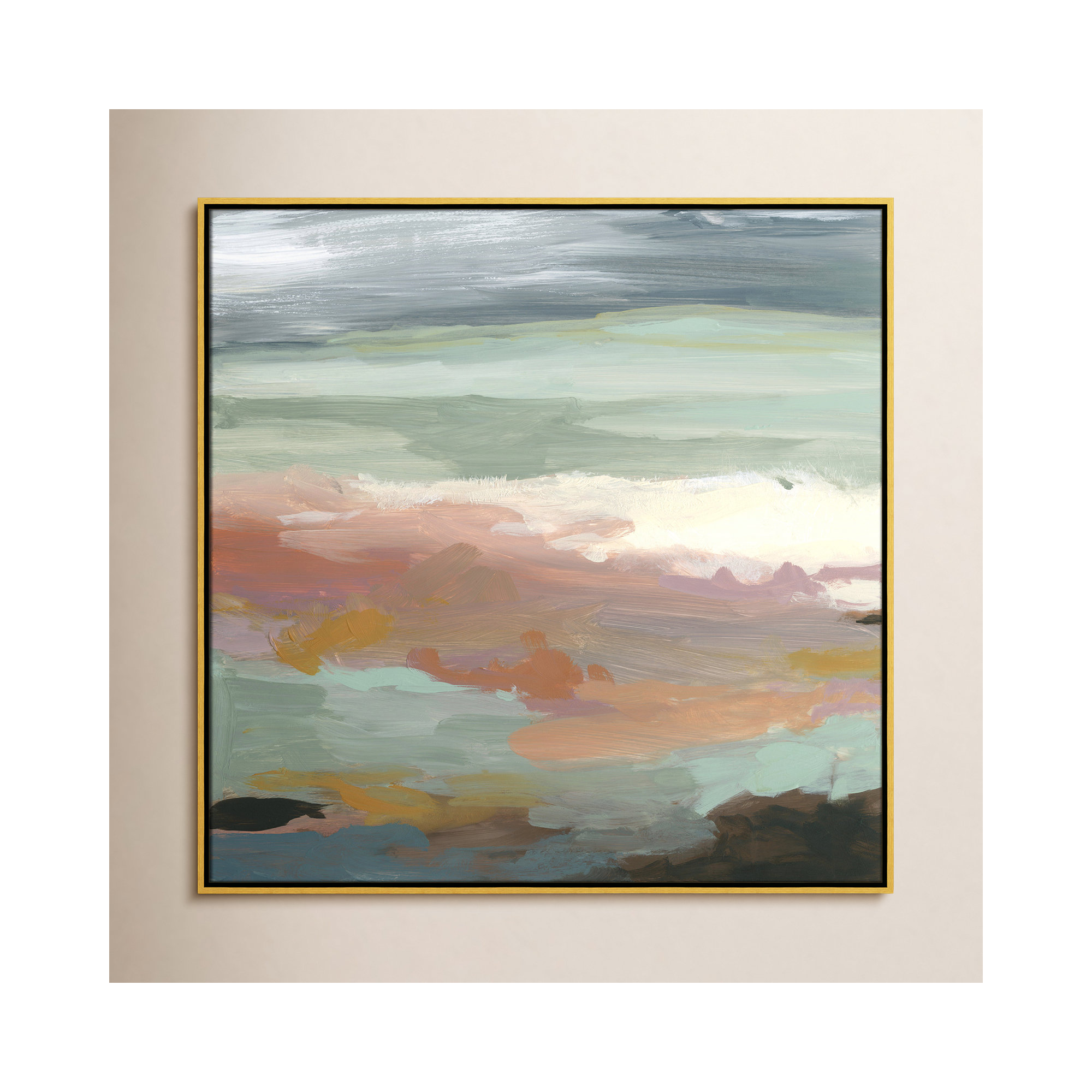 Ocean Bluffs by Carol Robinson - Painting Print on Paper, 37.5" H x 37.5" W, Gold, Picture Framed Canvas
