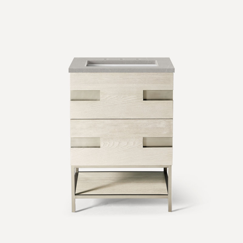 Meuble-lavabo gris naturel 24 po avec plateau en quartz, Serena éternel, Noir mat