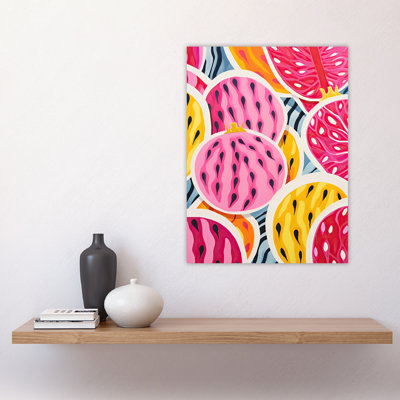 Wall Art Print Sliced Dragon Fruit Kitchen Artwork Pink Vibrant Abstract Oil Painting Poster