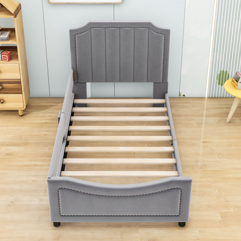 Lit plateforme tapissier Rylynn, gris