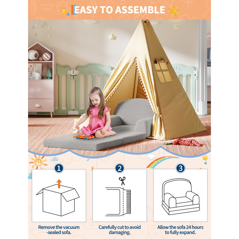 Canapé convertible pour enfants 2 en 1, canapé-lit pliant pour tout-petit, mousse souple, chambre de bébé, gris, Gris