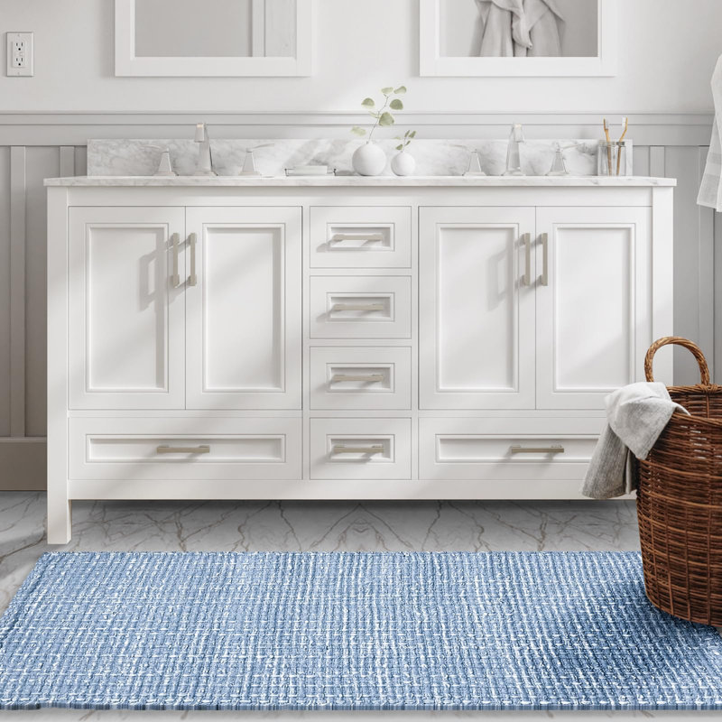 TAPIS DE GAUFRE, L 60 po x l 24 po , Bleu / blanc