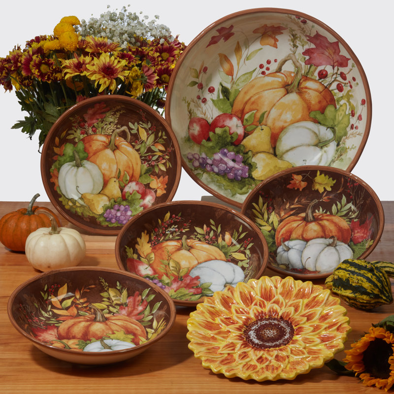 Harvest Blessings Multicolor Ceramic 16-Piece Thanksgiving Dinnerware Set