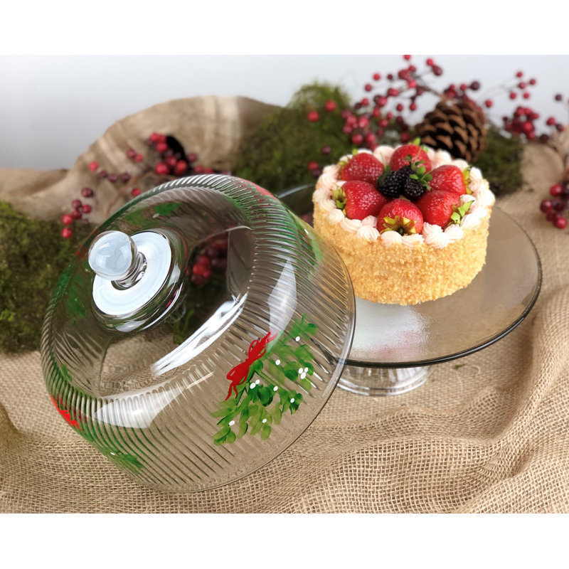 Mistletoe Glass Cake Stand