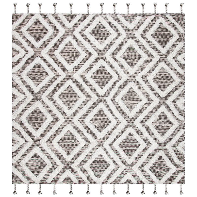 Alimatou Hand Tufted Wool Geometric Rug, Square 7'