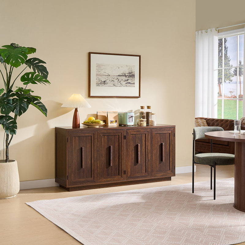 Buffet de 63 po avec 4 portes carrées, armoires de rangement rétro avec tablettes réglables pour la cuisine et la salle à manger