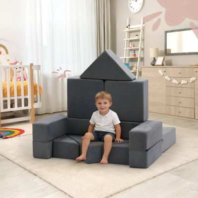 Kids and Toddler Play Couch, Convertible Folding Sofa,10 in 1 Multifunctional Modular Kids Sofa for Playing, Creativing, Sleeping