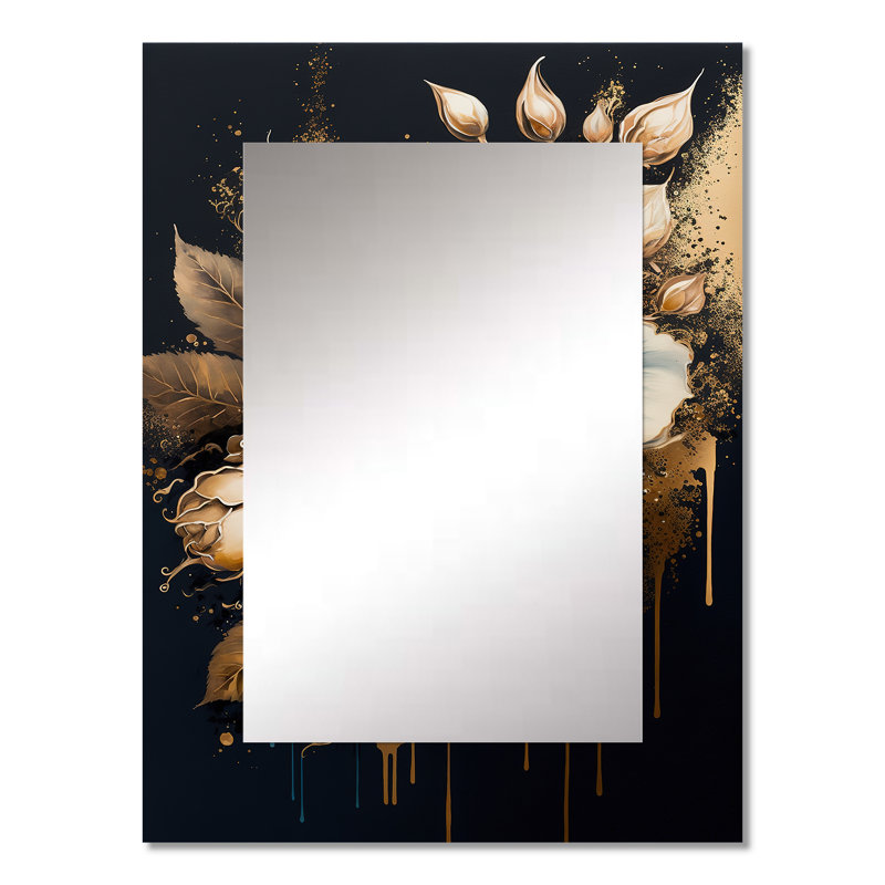 Navy Blue And Gold Rose II - Traditional Wall Mirror, 32" x 24"