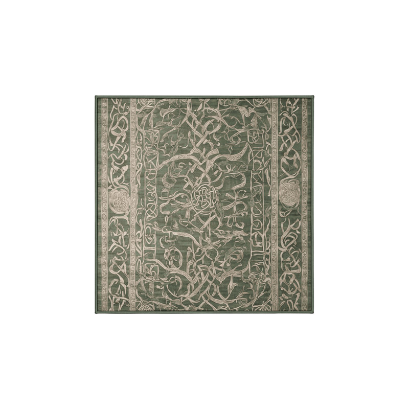 Machine Washable Green Area Rug, Square 7'