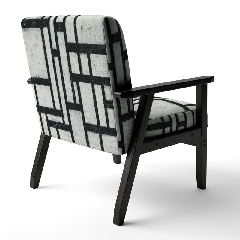 Fauteuil d'appoint Mid-Century rembourré à motif géométrique Labyrinth noir et blanc 'Hajerah