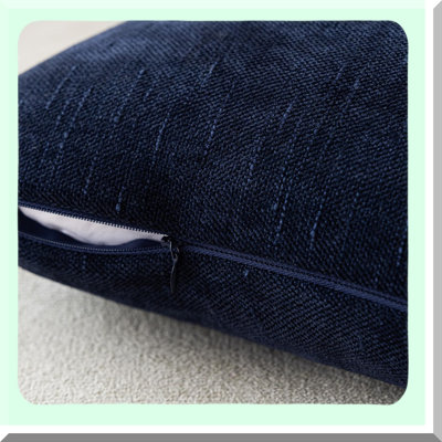 Cozy Farmhouse Lumbar Pillow Covers - Set of 2 Soft Textured Throw Cushion Cases for Couch Sofa Bedroom Living Room Decor, Navy Blue Zippered Accents