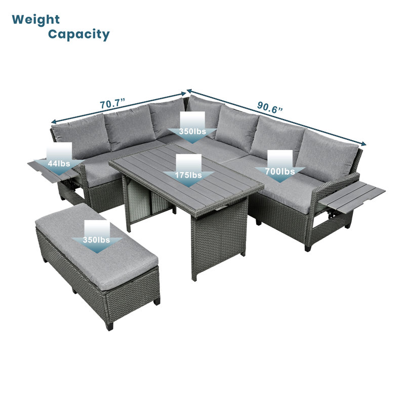 Ensemble de canapé d'extérieur modulaire en forme de L avec 2 tables d'appoint extensibles pour la cour et la piscine, Gris
