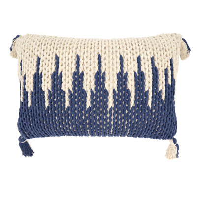 Knitted Zig Zag Fringed Throw Pillow Cover