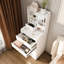Coiffeuse 3 en 1 avec miroir à DEL et tabouret de rangement - coiffeuse de maquillage compacte avec 4 tiroirs, armoire de rangement et tabouret caché, panneau de densité, bibliothèque ouverte pour l'organisation de la chambre à coucher