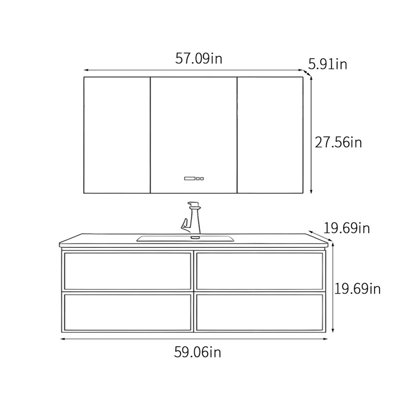 Light luxury Chinese style bathroom cabinet, 19.69" H x 59.06" W x 19.69" D