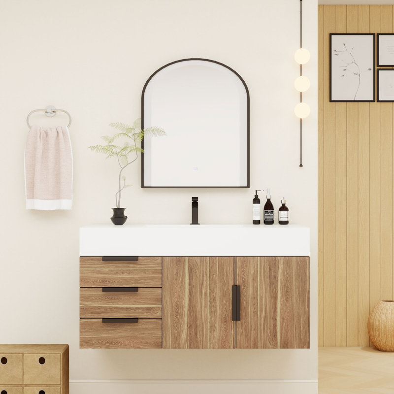 Jessica 41.5'' Single Bathroom Vanity with Acrylic Top, Natural Oak