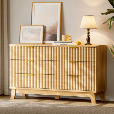 53‘’W Extra Wide Fluted 6-Drawer Dresser, Large Wave Design Storage Cabinet, Wide Chest of Drawers for Bedroom, Living Room, Hallway