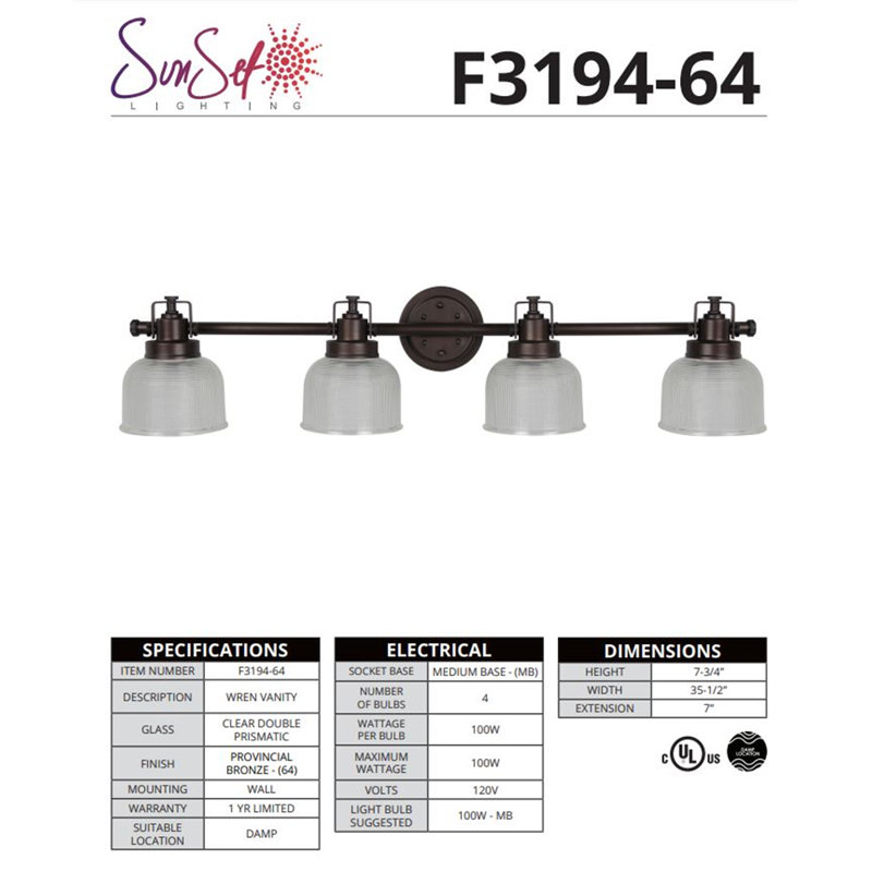4 - Light Dimmable Vanity Light, Bronze