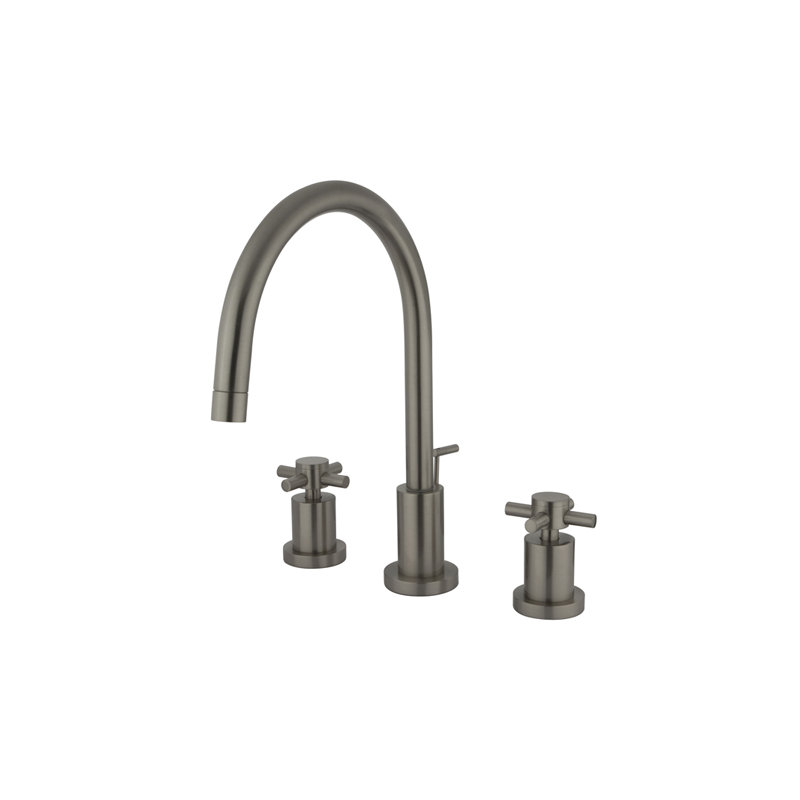 South Beach Double Cross Handle Widespread Bathroom Faucet with Drain Assembly, Satin Nickel