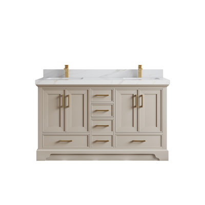 Meuble-lavabo double 60 po avec plateau en quartz Charlotte
