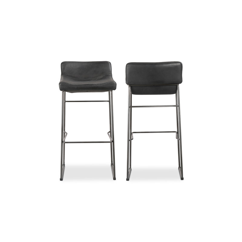 Startlet Bar Stool, Counter Stool (26” Seat Height), Black Genuine Leather