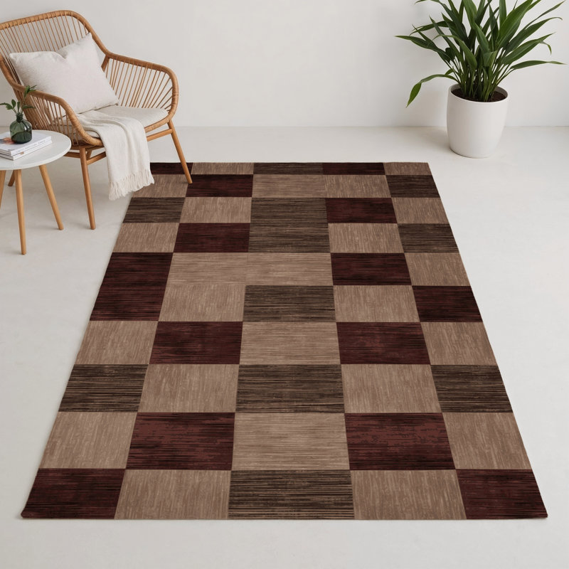 Checkered Gray Indoor and Outdoor Area Rug, Rectangle 5' x 7'