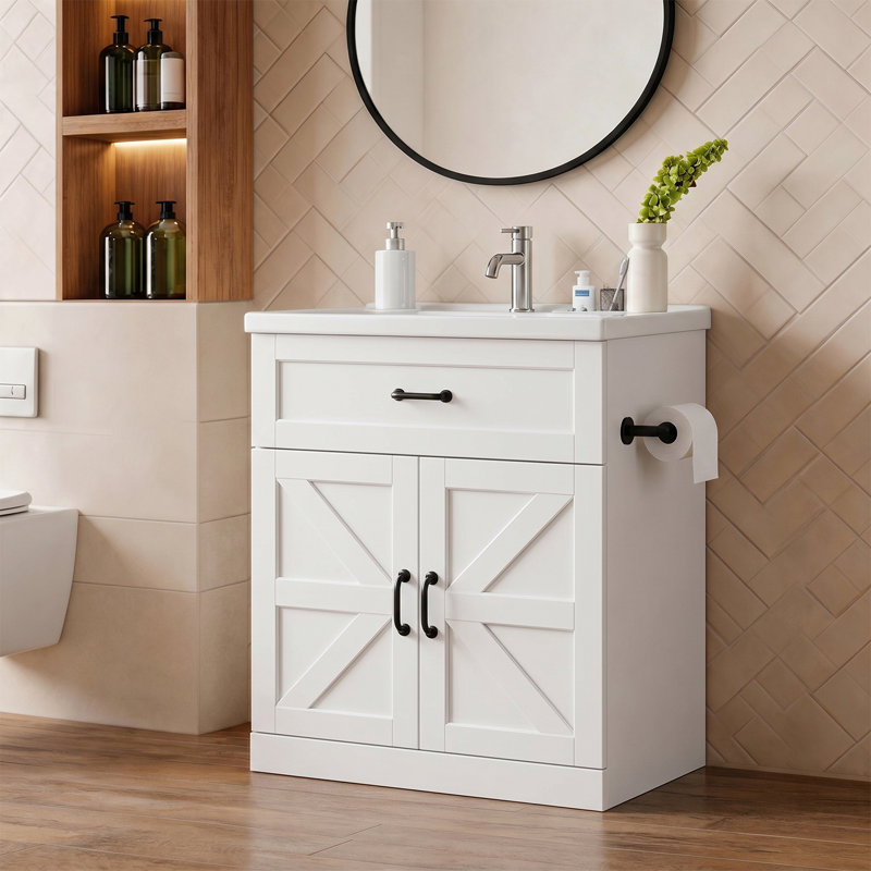 31 Inch Farmhouse Freestanding Bathroom Vanity, White