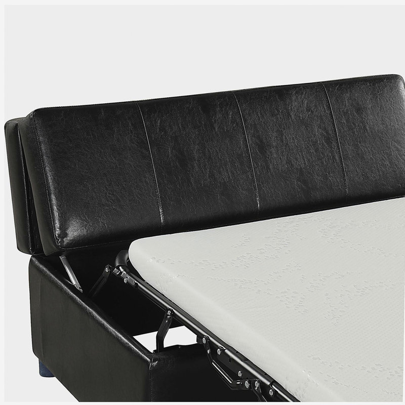 Lit simple avec repose-pieds pliant avec matelas et lit d'invité convertible noir, Noir