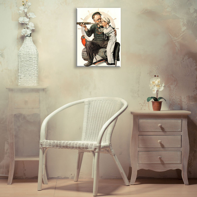 «Settin 'Ones Sights» par Norman Rockwell, toile tendue avec châssis, H 18 po x l 13 po