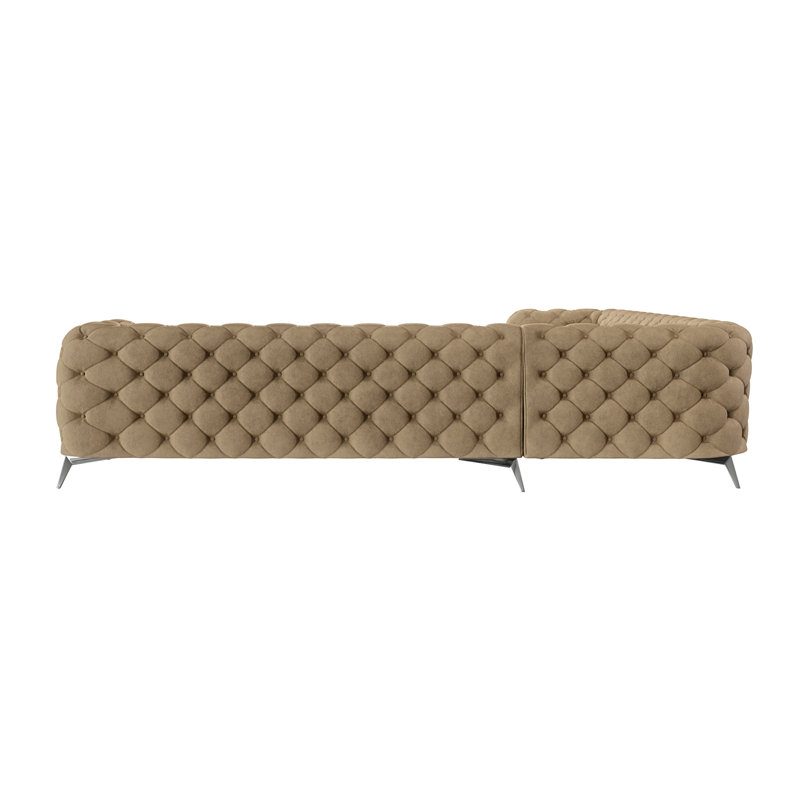 L-shape Corner Chesterfield Sofa  with Silver Metal Legs, Beige