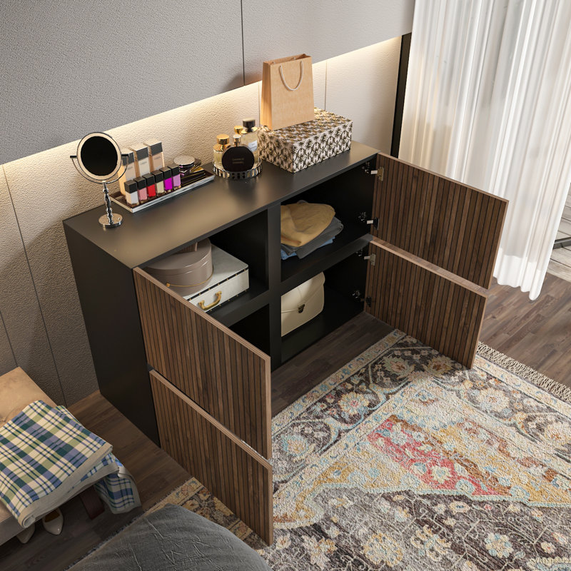 Strong 47" Wide Dresser with 4 Doors, Black/Alina