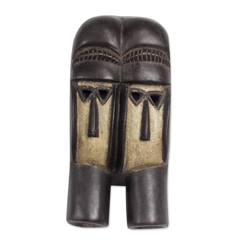 Kran Twins Ivoirian Wood Mask Sculpture