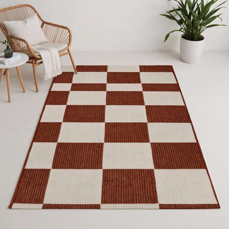 Tapis d'intérieur et d'extérieur à carreaux beige, Rectangle 5 pi x 7 pi