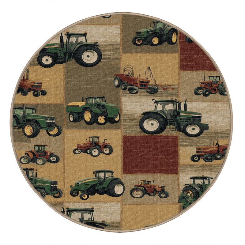 Machine Washable Transportation Beige Area Rug, Rond 7 pi