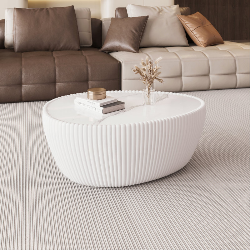 Table basse moderne en cuir clair avec œufs d'oie en forme de poule pour meubles de salon, Blanc, Blanc