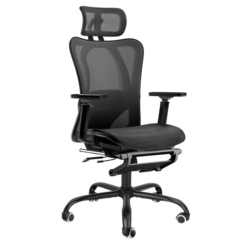 Ergonomic Breathable Mesh Office Chair with Headrest and Flip-Up Arms and Footrest E, Black