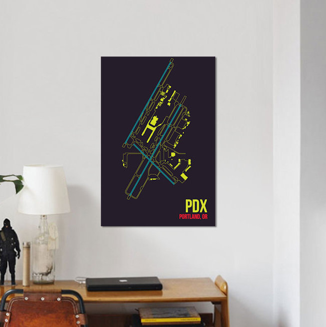 « portland », reproduction d’impression sur toile, "airport diagram series", H 12 po x l 8 po x P 0,75 po, Toile tendue