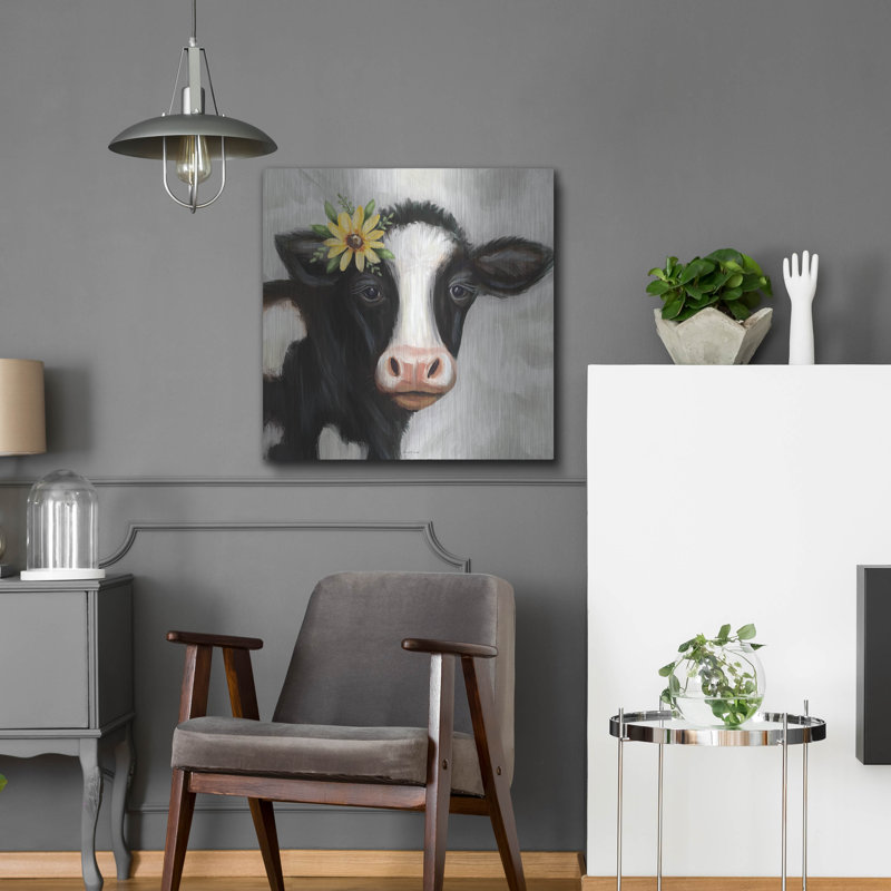  «Daisy Cow» par Elizabeth Tyndall, art mural en métal, 24 po x 24 po, H 24 po x l 24 po