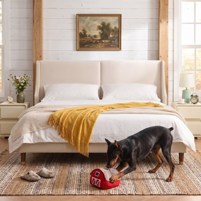 Melaya Wingback Upholstered Platform Bed Frame