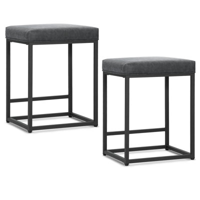 Borough Industrial Bar Stool Set - Rust Steel, Faux Leather, Anti-Slip Feet